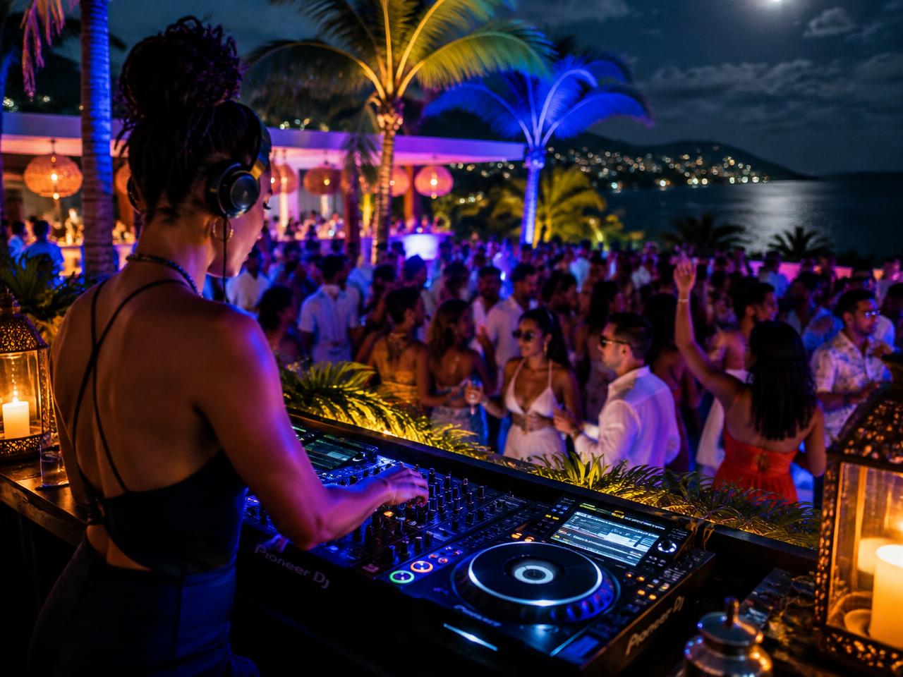 DJ playing an open-air set beside the sea